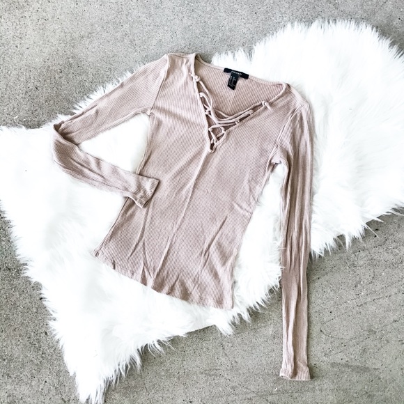 Forever 21 Tops - Forever 21 Tan Lace Up Top